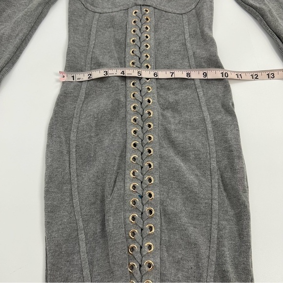 Hera Collection Grey Ribbed Body-con High Neck Y2K 90s Knit Stretchy Dress S - Picture 6 of 9